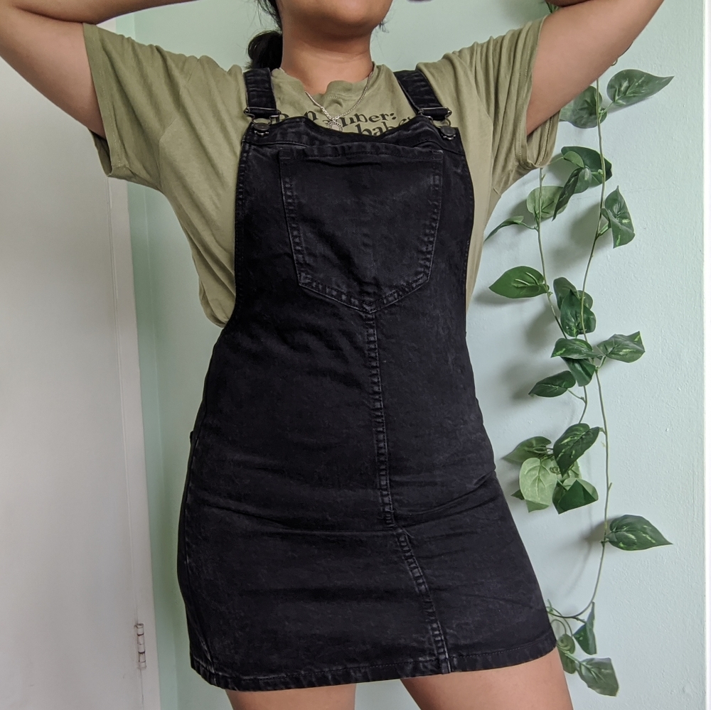Black Denim Overall Dress